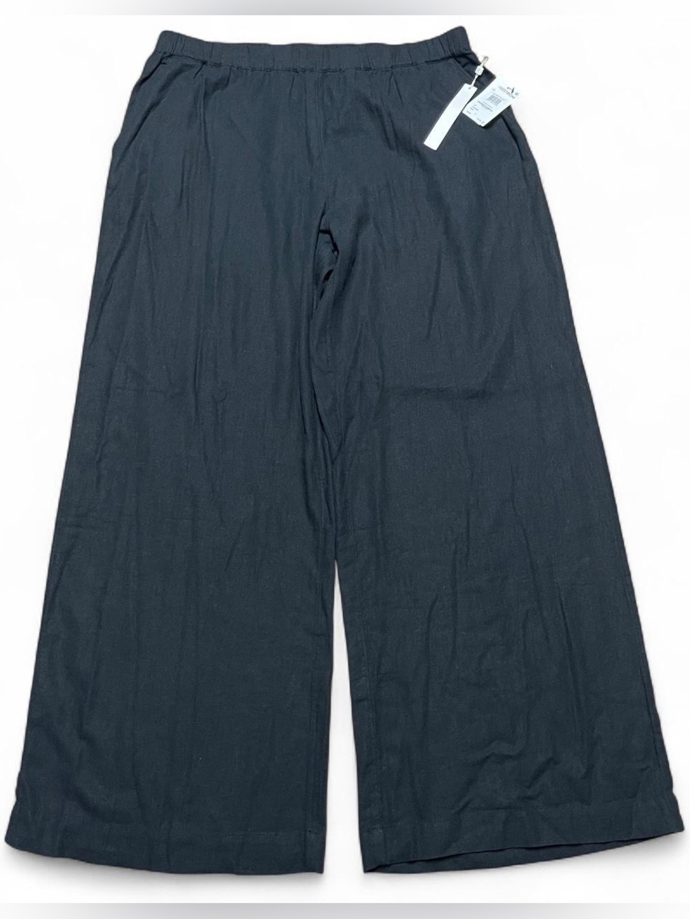Caslon Women's Pull-On Wide-Leg Linen Blend Pants Black Color Size XL